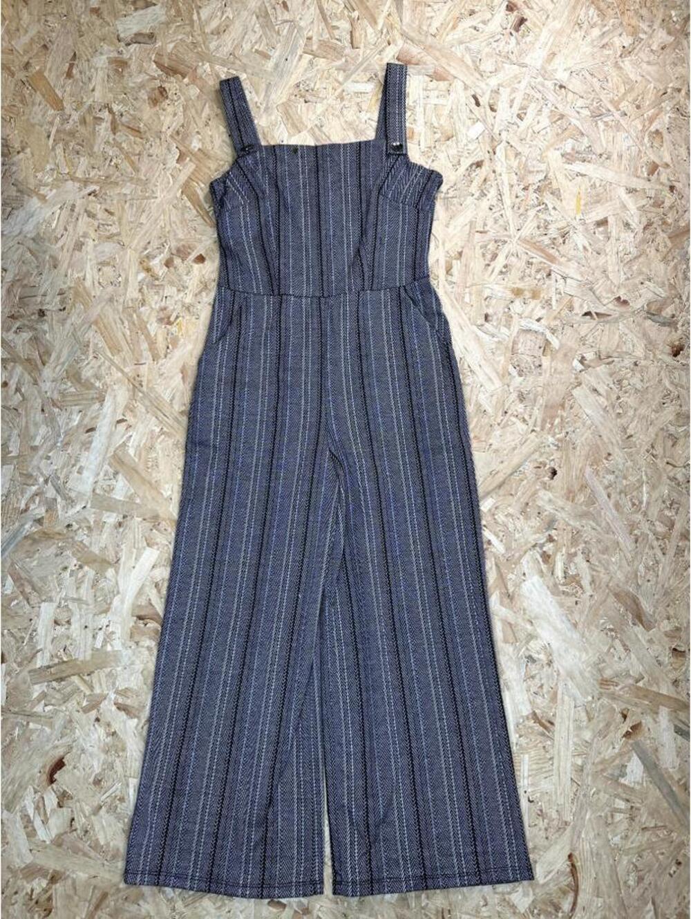 Bebop Womens Jumpsuit Medium Gray Herringbone Stripe Wide Leg Sleeveless